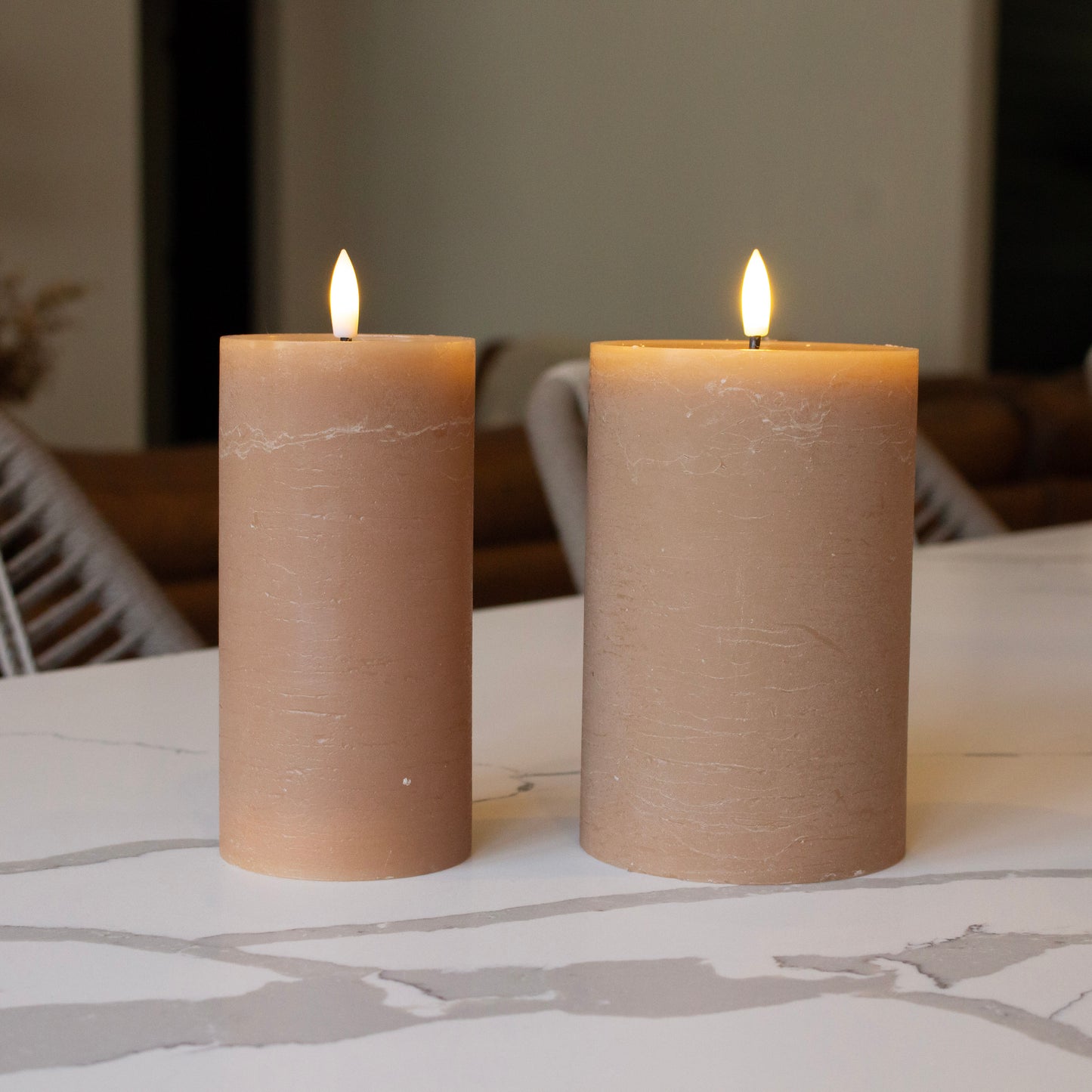 Taupe Flameless Pillar Candle | 6" x 3"