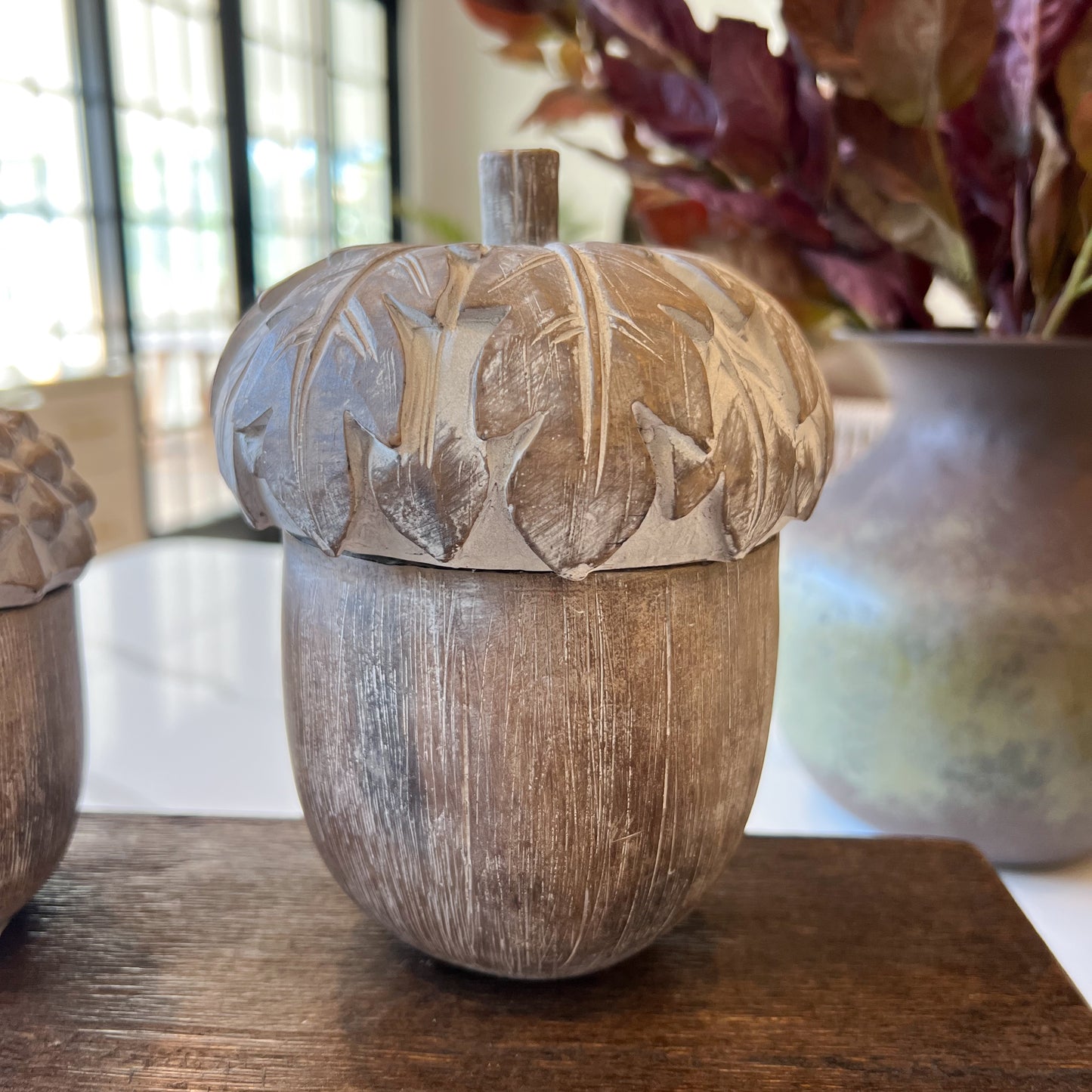 Whitewashed Acorn Container