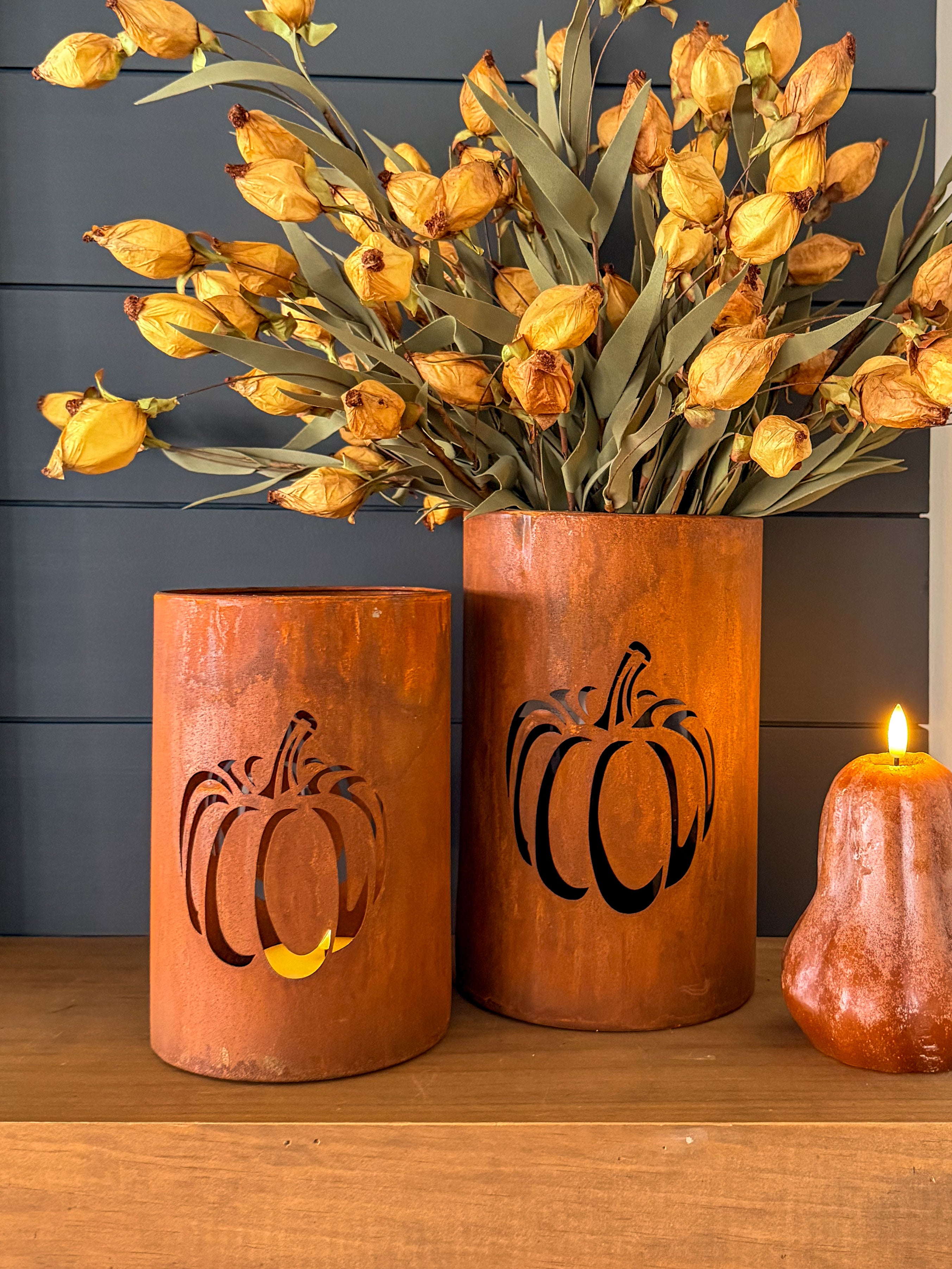 Punched Pumpkin Metal Lanterns | Set of 2