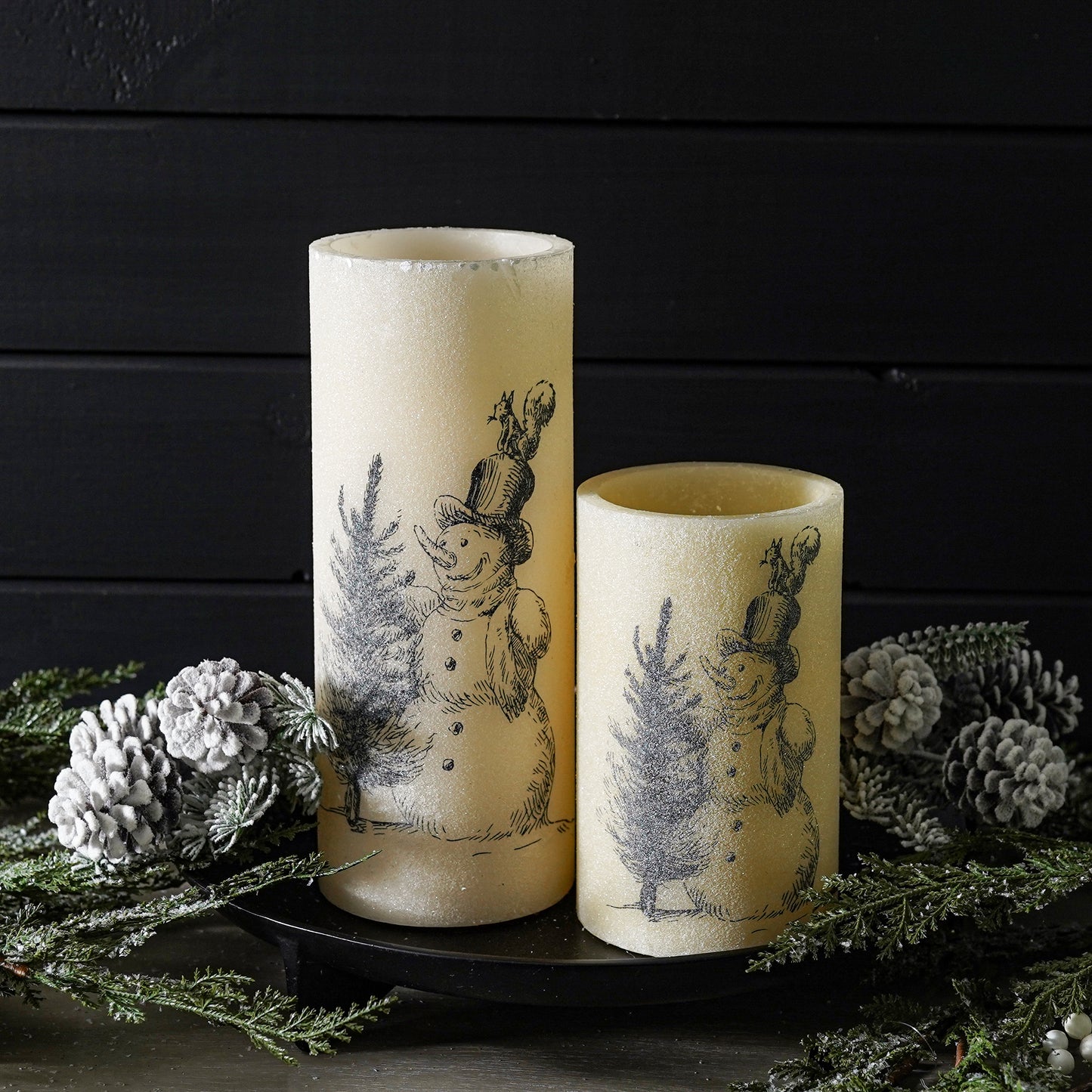 Glitter Vintage Snowman Wax Pillar Candle | LED Winter Decor