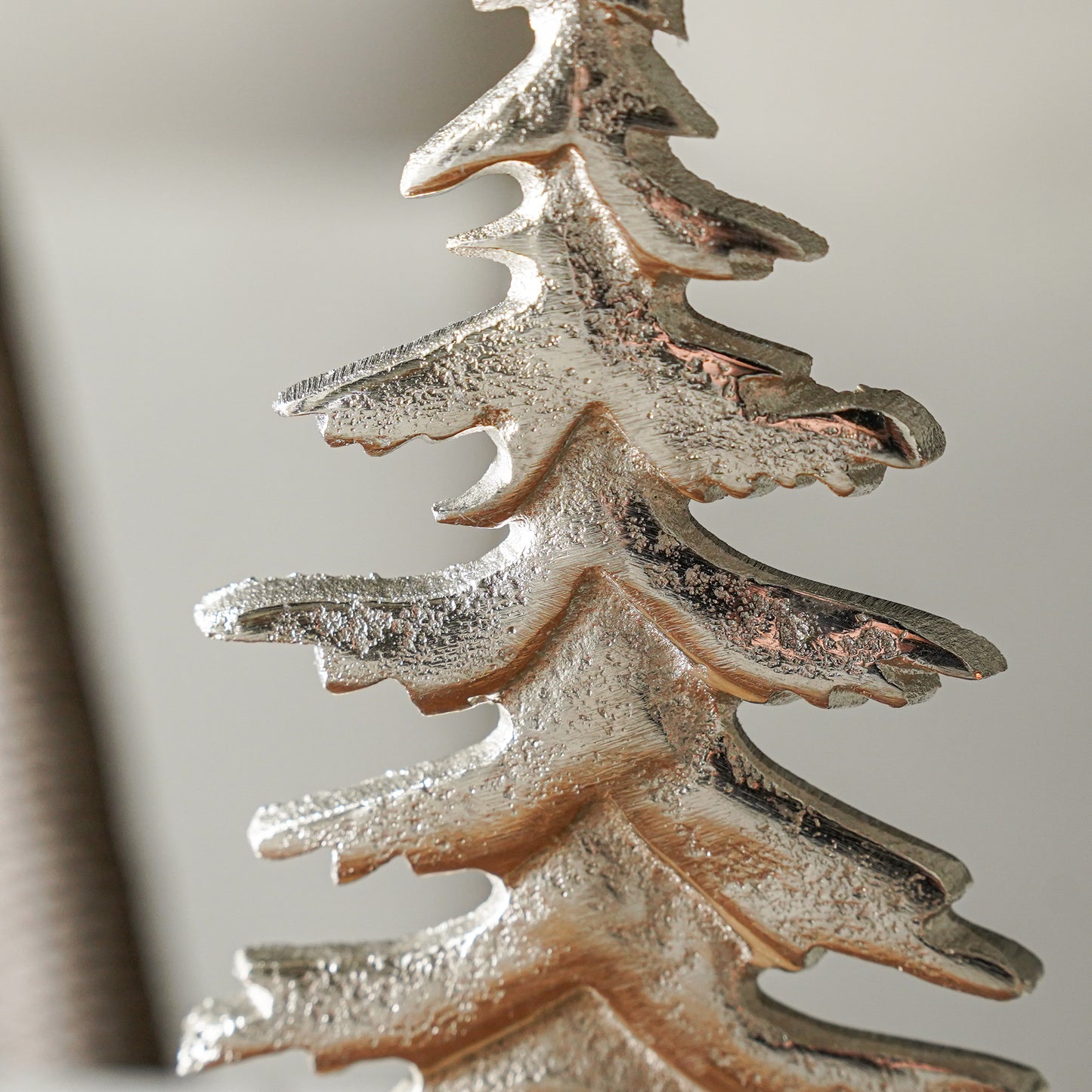 Tabletop Wooden Tree | Silver Metal on Wood Base