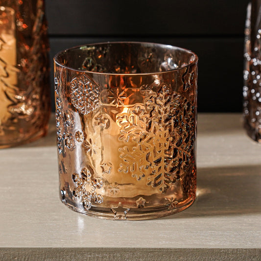 Embossed Brown Glass Hurricane