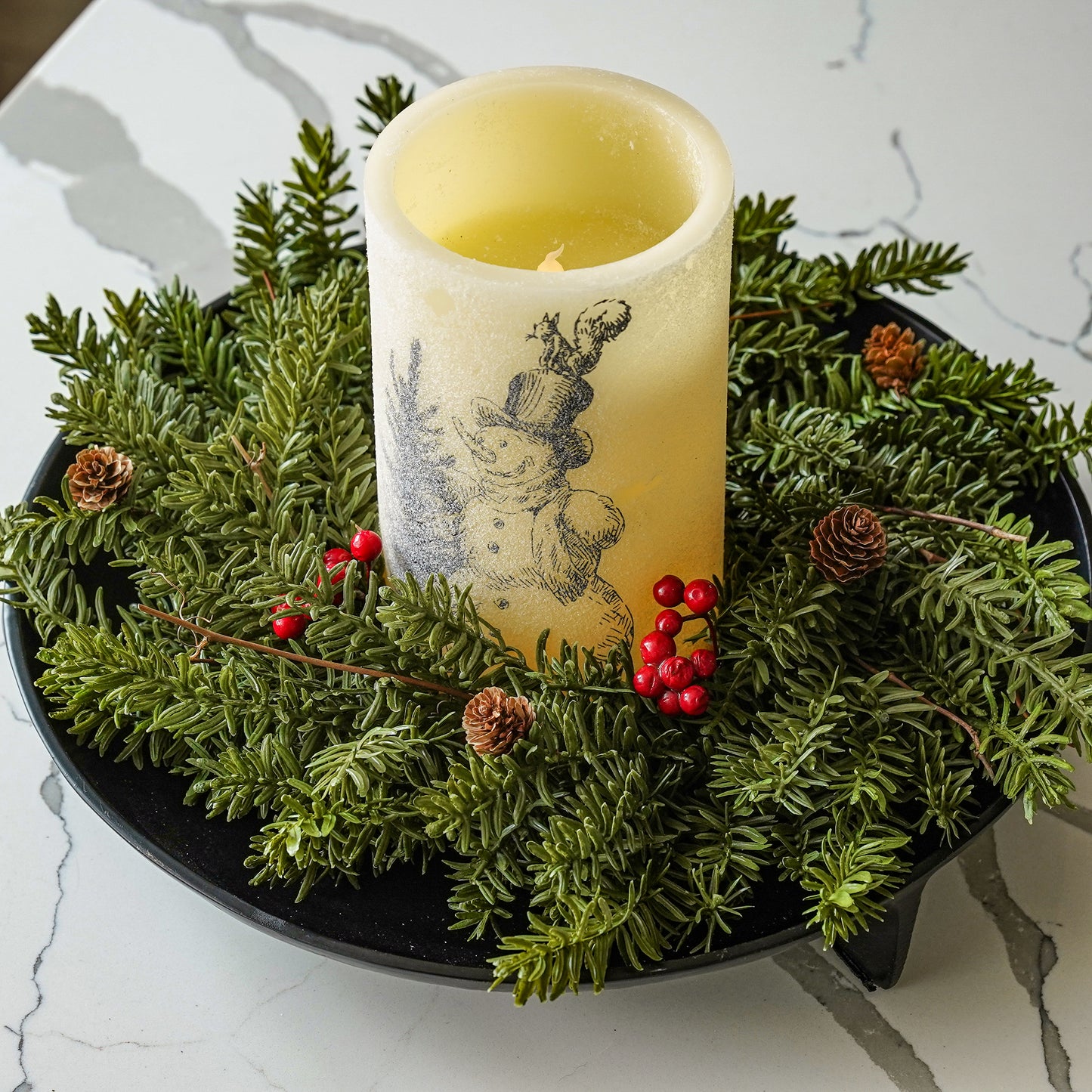 Glitter Vintage Snowman Wax Pillar Candle | LED Winter Decor