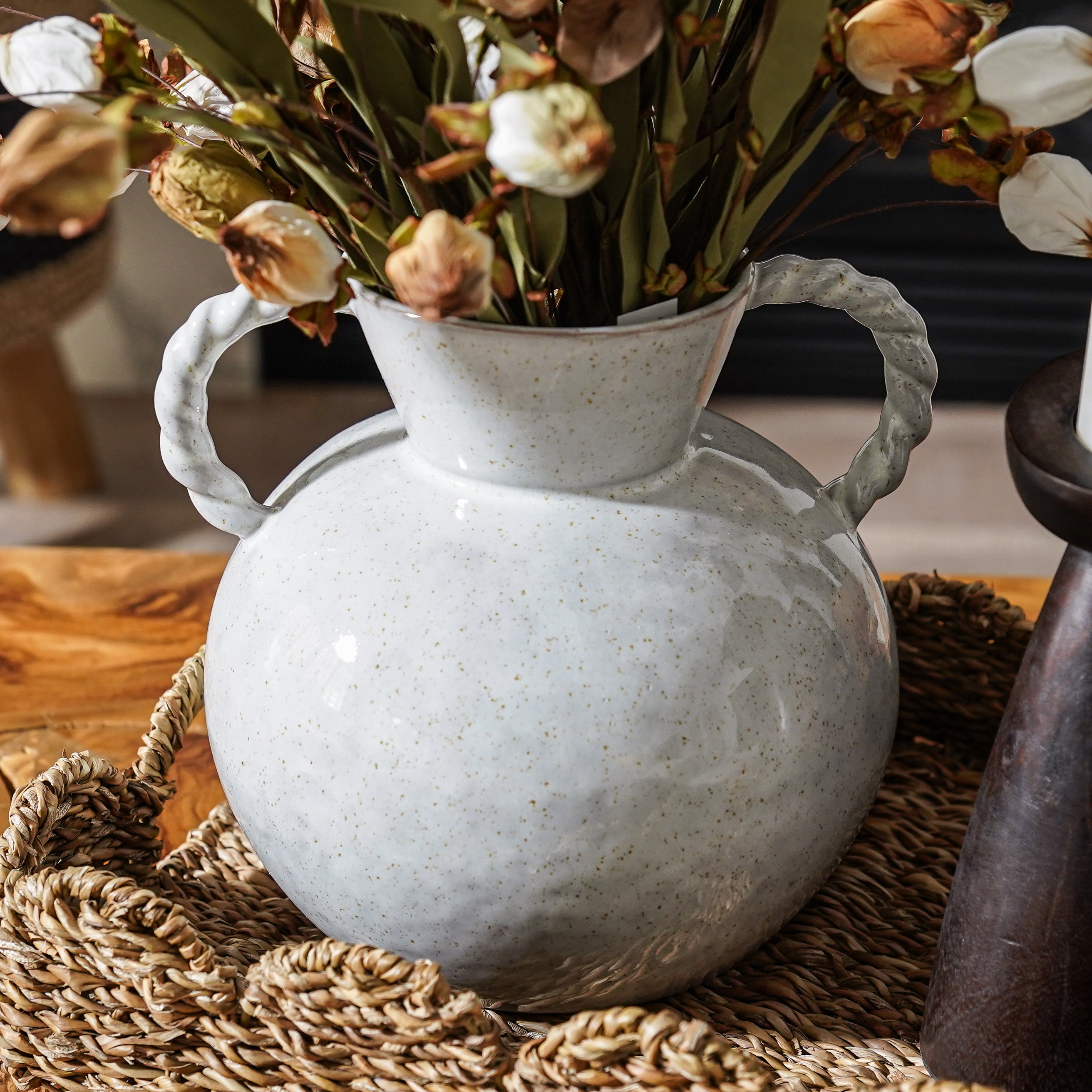 Twisted Handle Stoneware Vase