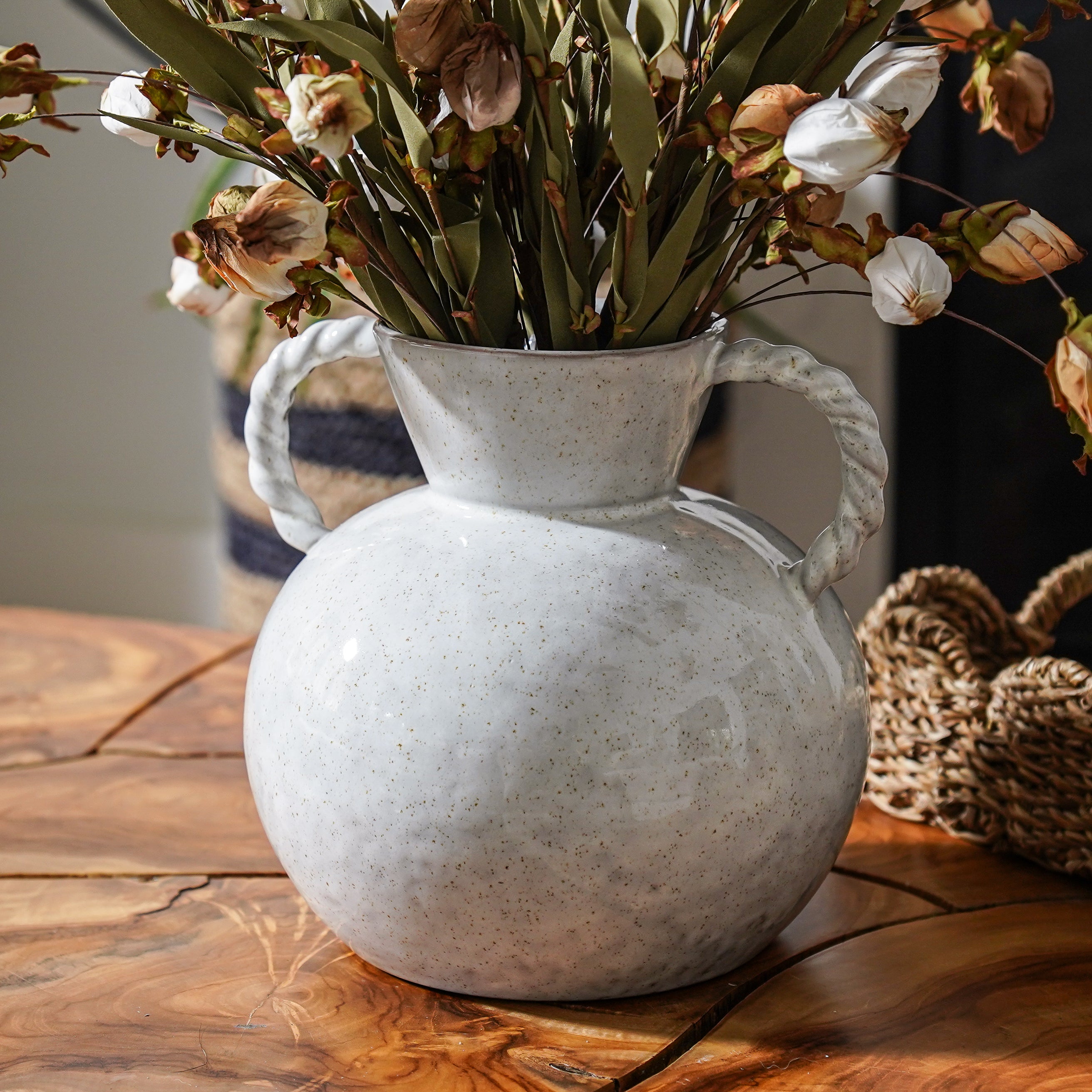 Twisted Handle Stoneware Vase