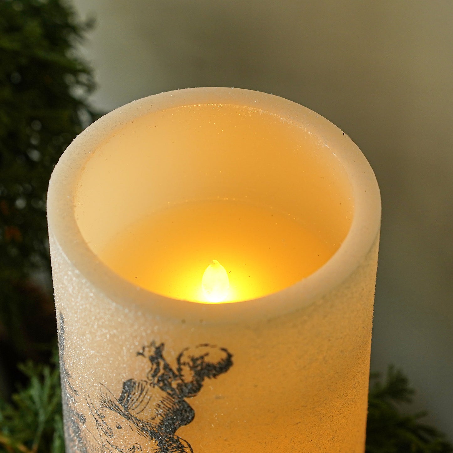 Glitter Vintage Snowman Wax Pillar Candle | LED Winter Decor