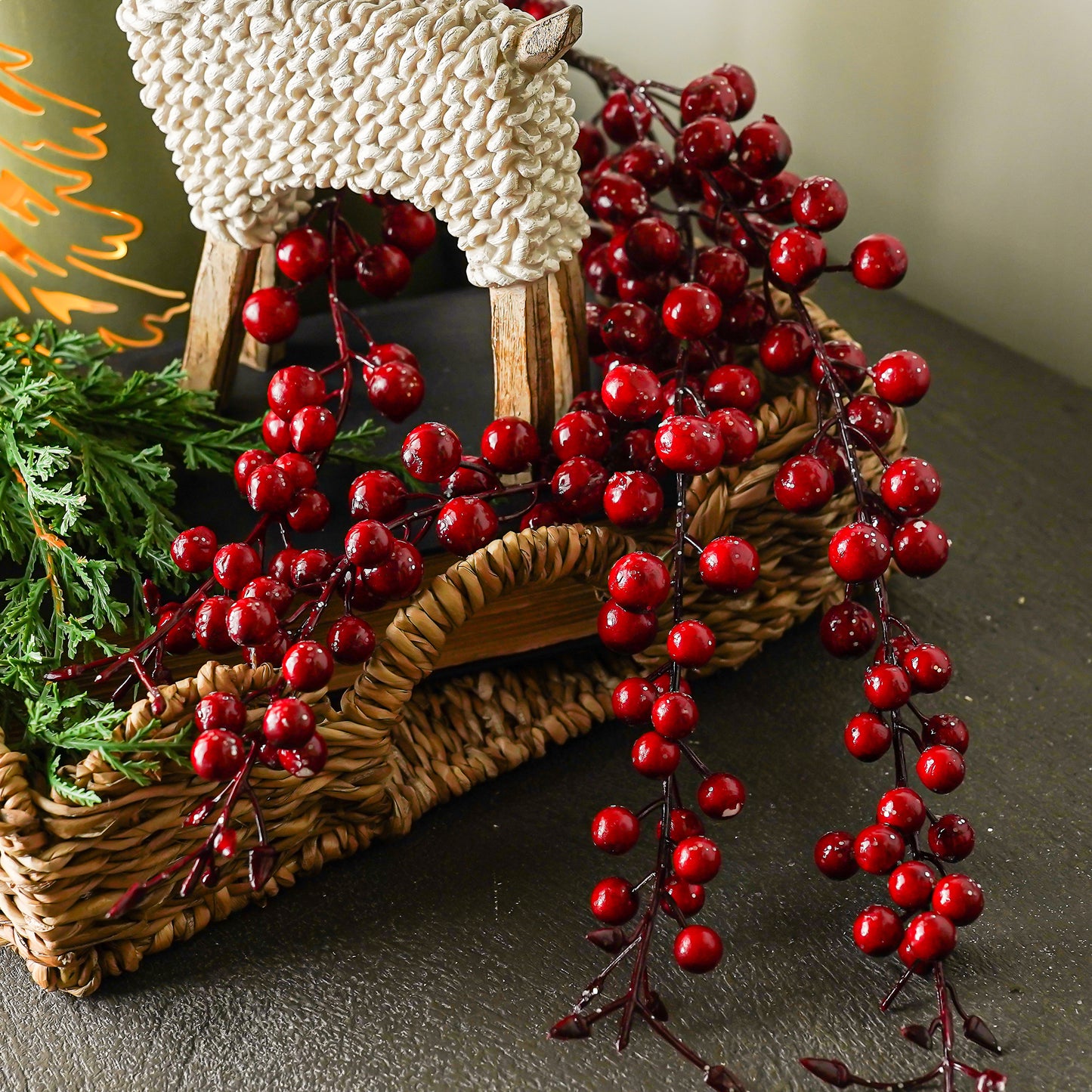 Weatherproof Icy Red Berry Hanging Stem