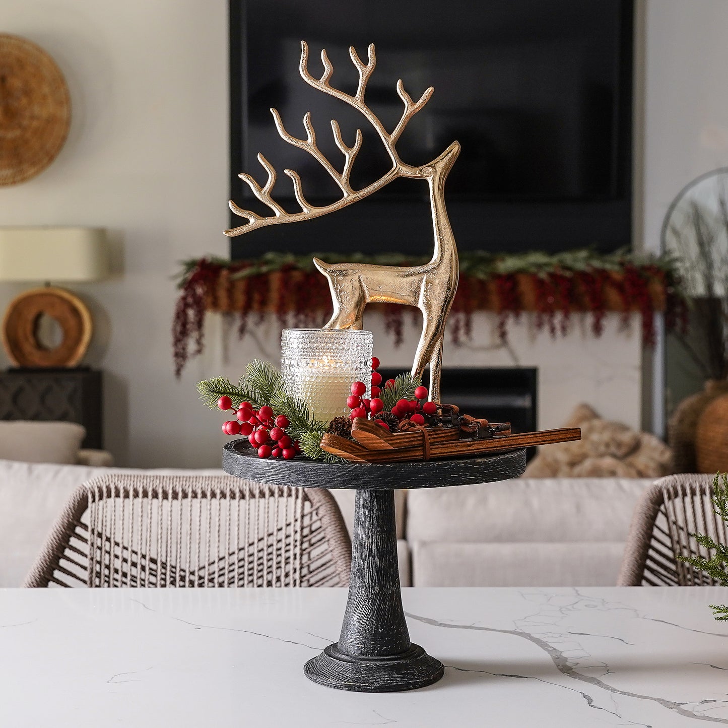 Antique Gold Holiday Reindeer Statue