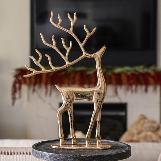 Antique Gold Holiday Reindeer Statue