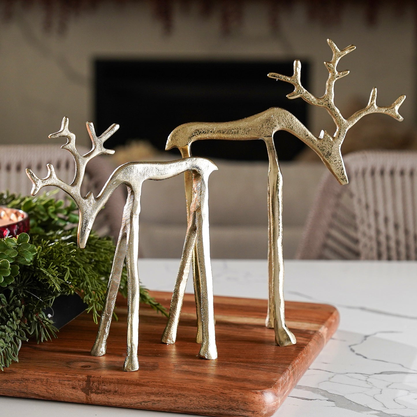 Antique Gold Looking Down Deer Set