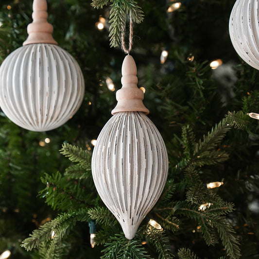 Ivory Distressed Finish Glass Ornament with Wood Top