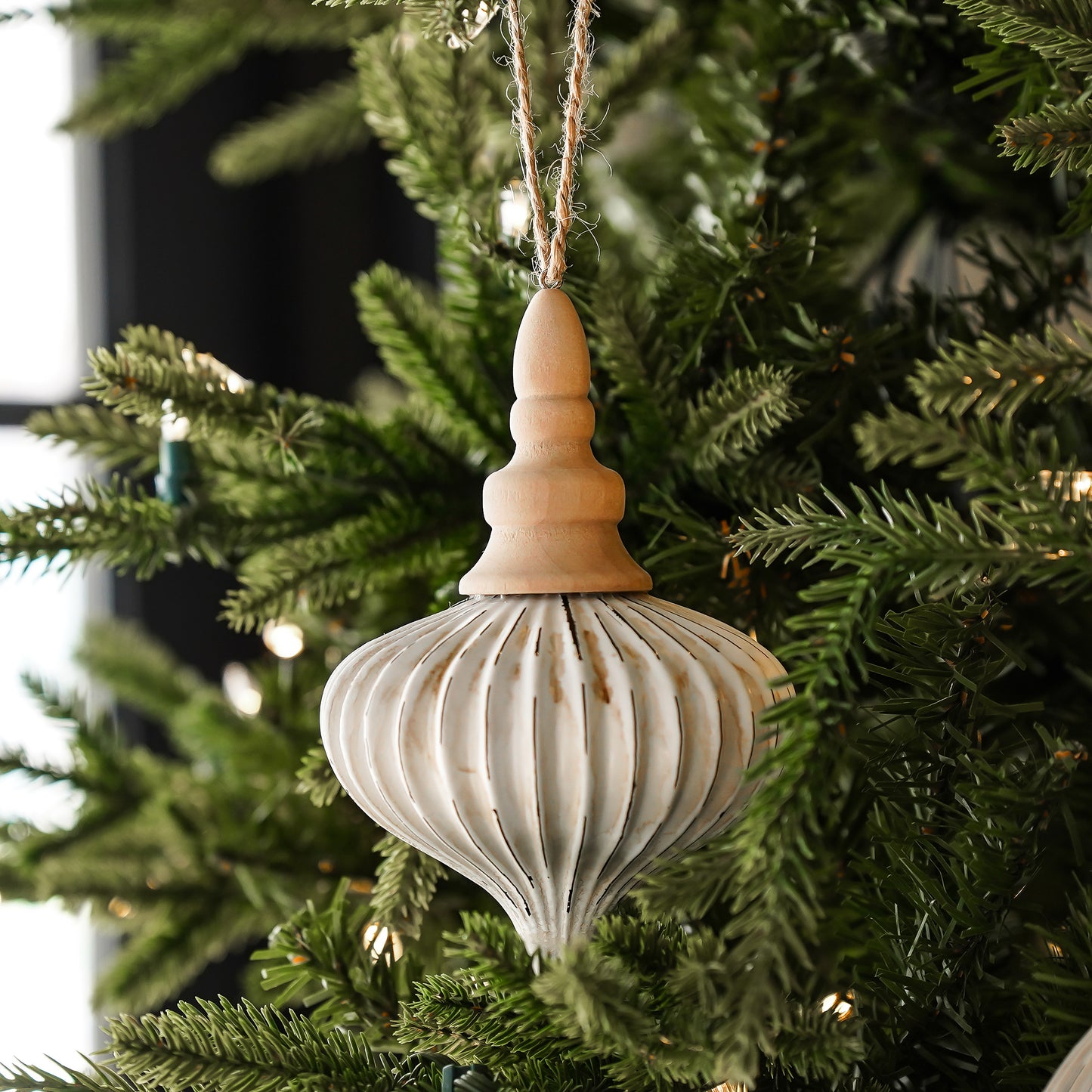 Ivory Distressed Finish Glass Ornament with Wood Top