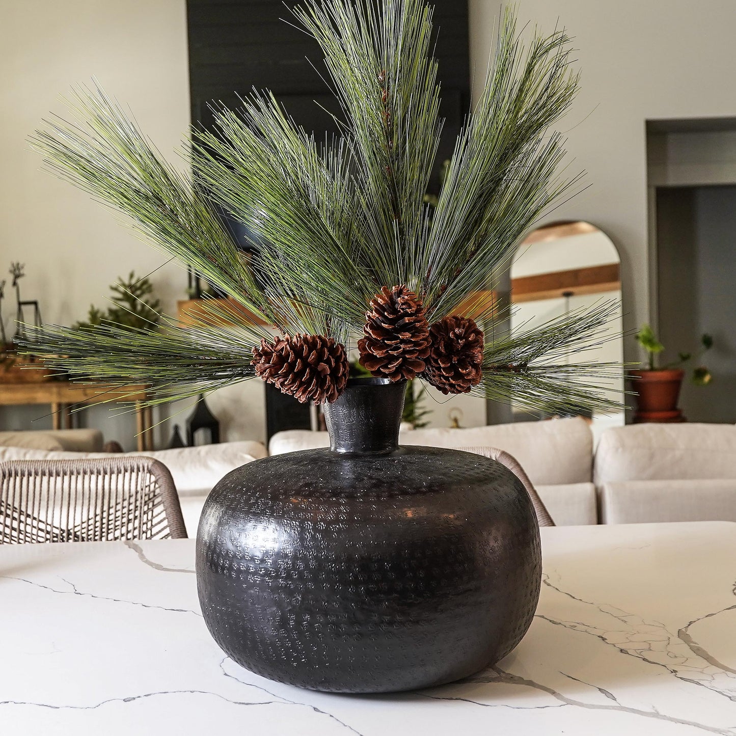 Faux Winter Greenery with Pinecones