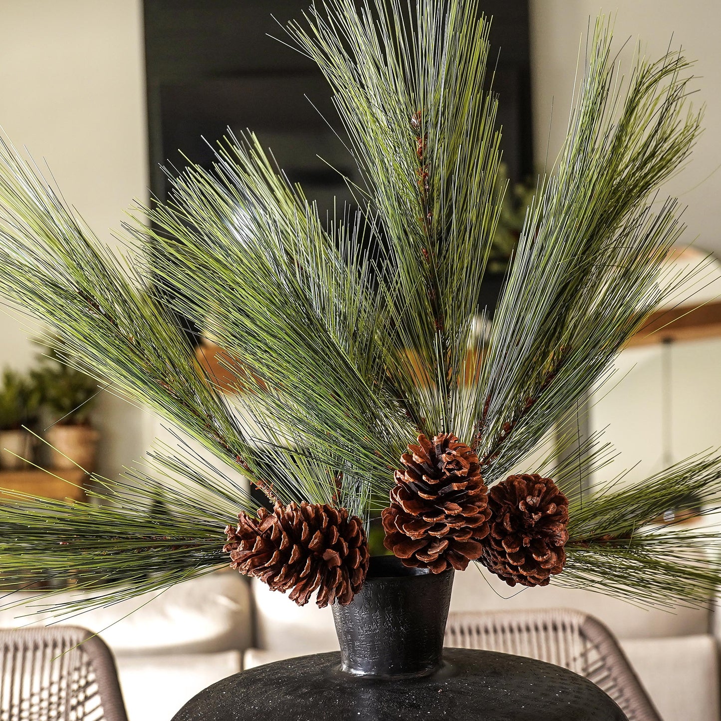 Faux Winter Greenery with Pinecones