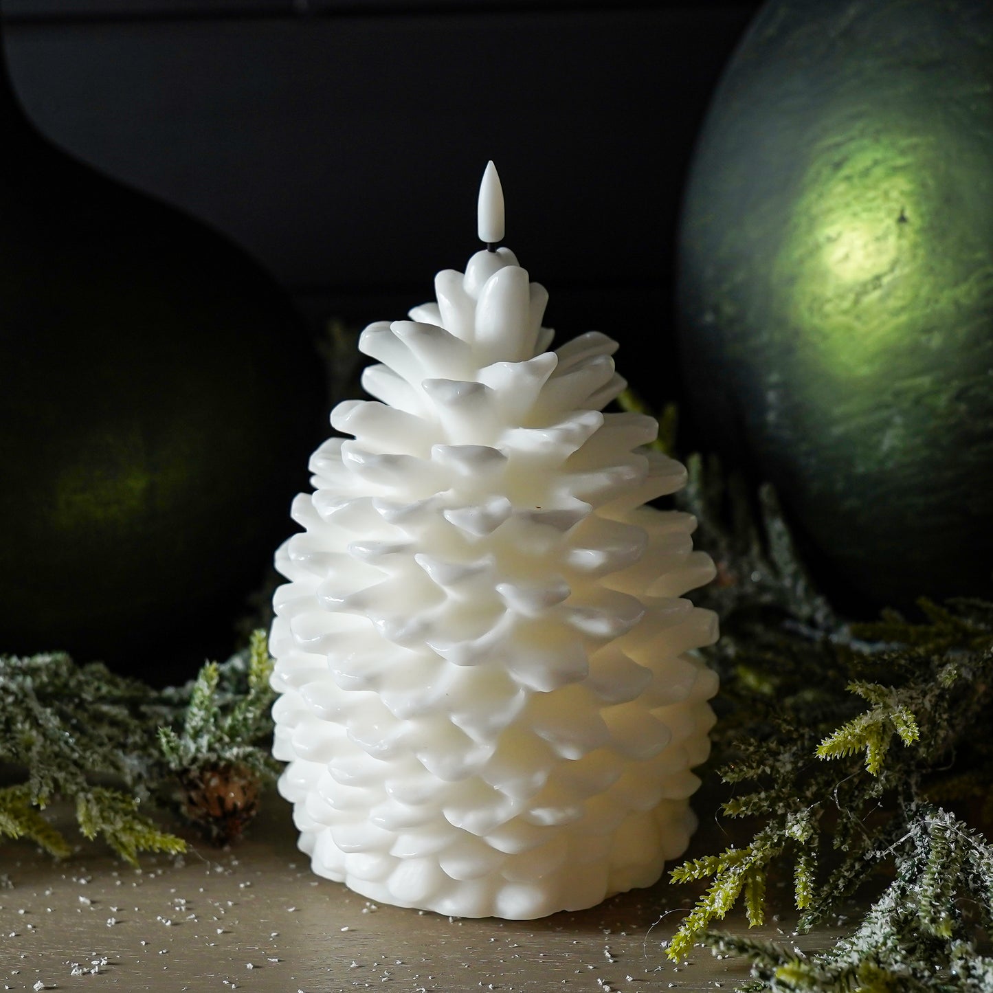 Flameless White Pinecone Candle | LED Built-in Timer