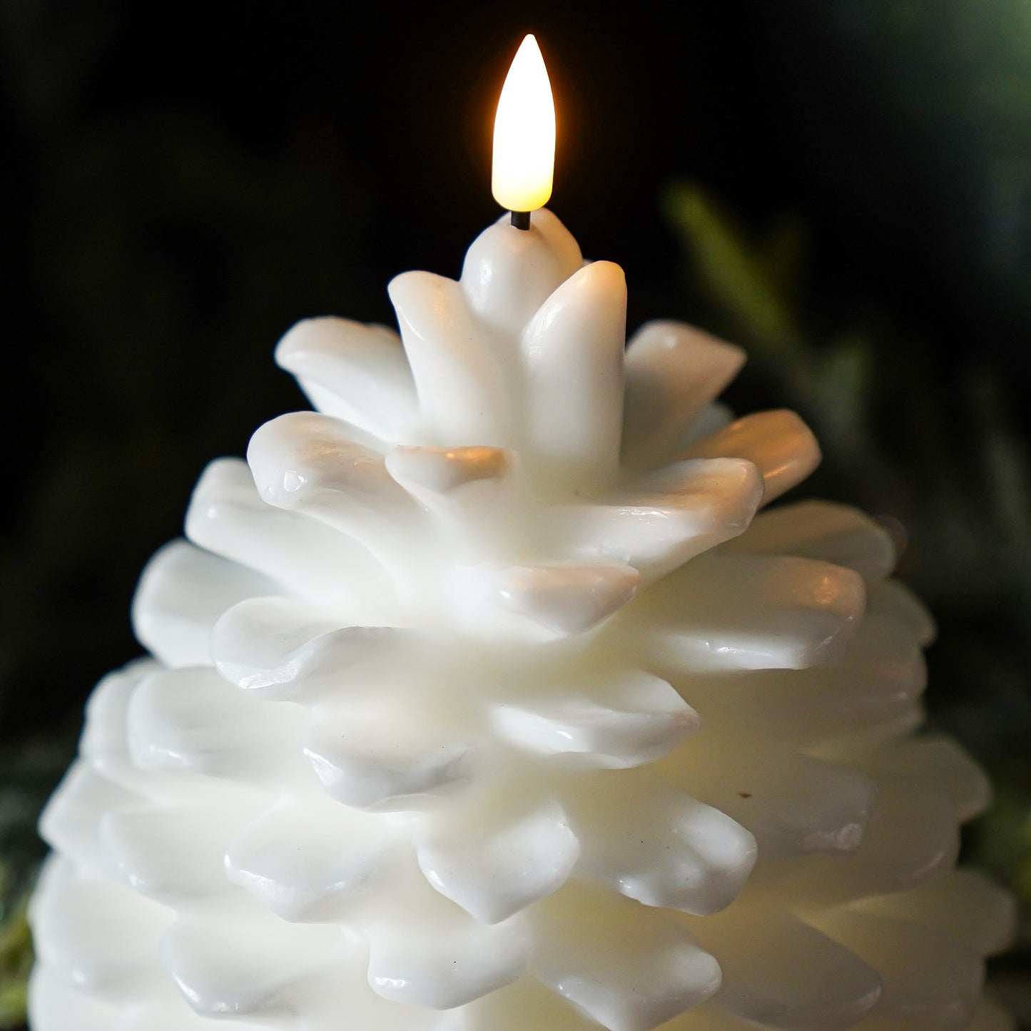 Flameless White Pinecone Candle | LED Built-in Timer