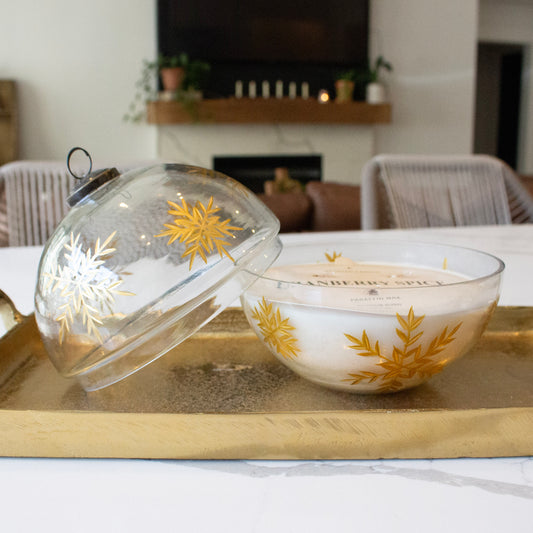 Etched Gold Snowflake Ornament Candle
