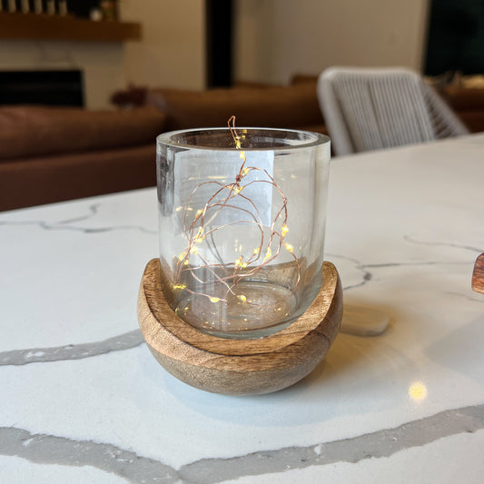 Mango Wood & Glass Hurricane | Small