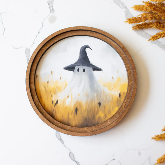 Wheat Field Pumpkin Round Framed Decor | Made in USA