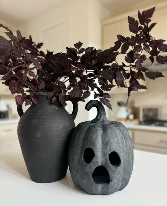Black Terracotta Ghost Face Pumpkin