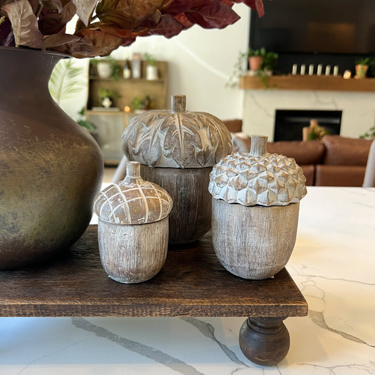 Whitewashed Acorn Container