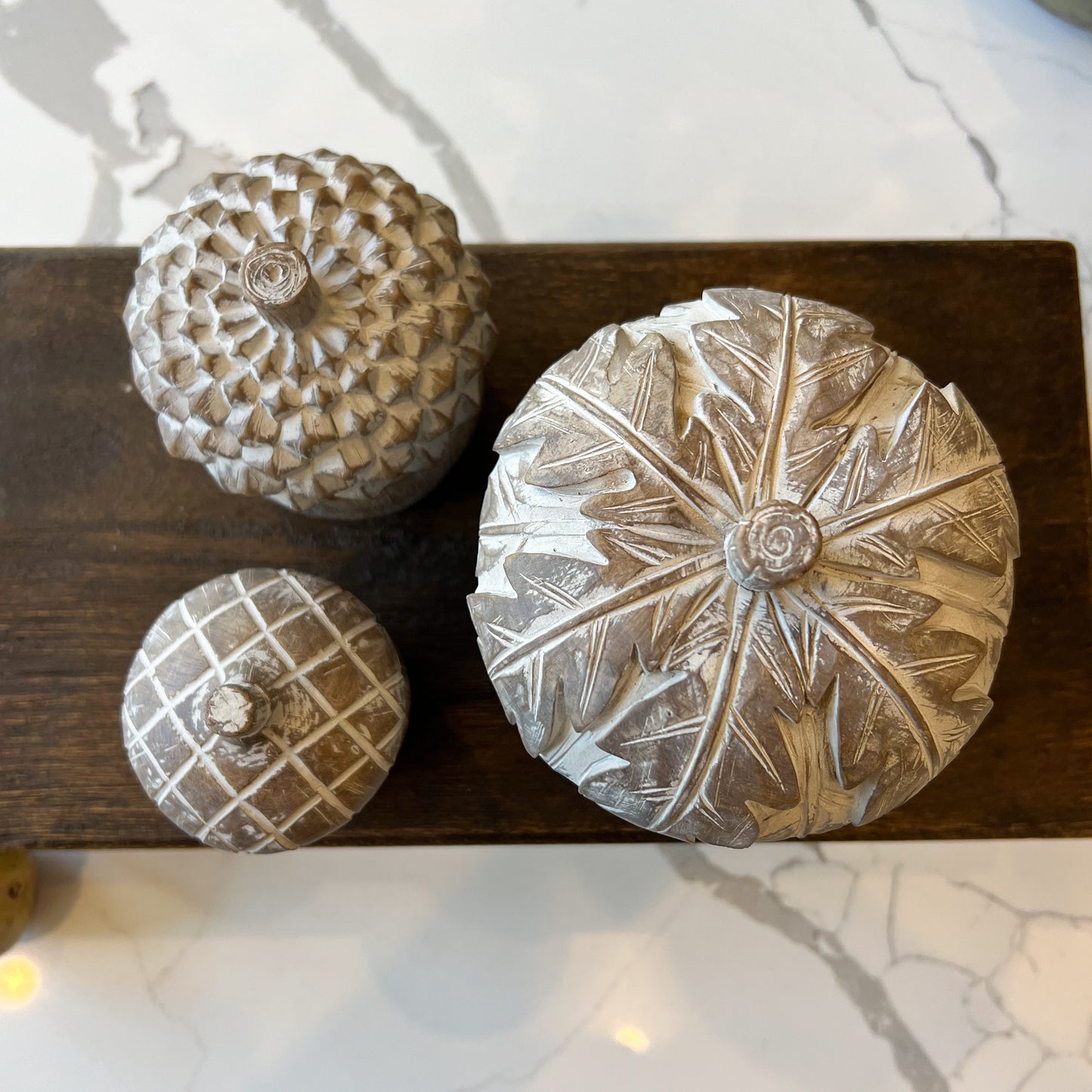 Whitewashed Acorn Container