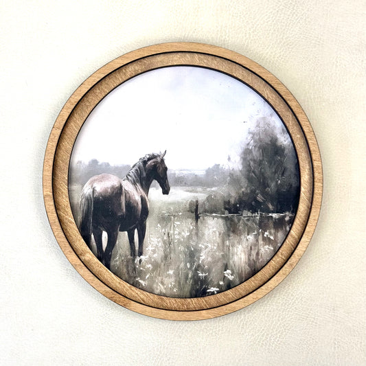Horse Meadow Round Framed Wall Decor | Made in USA