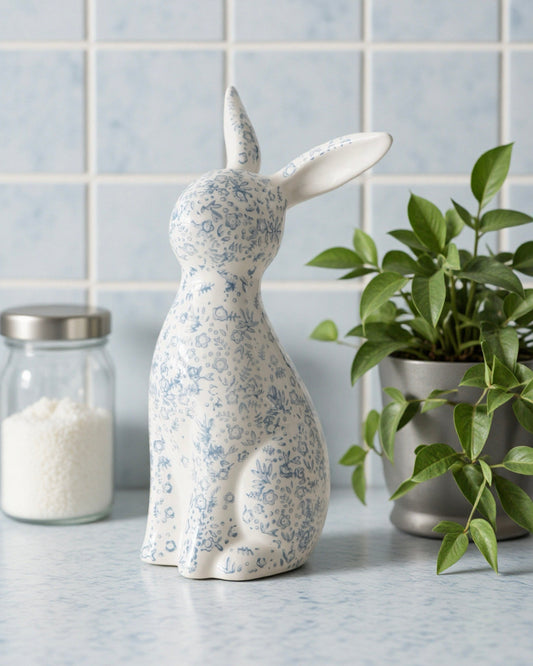 Blue Floral Ceramic Bunny