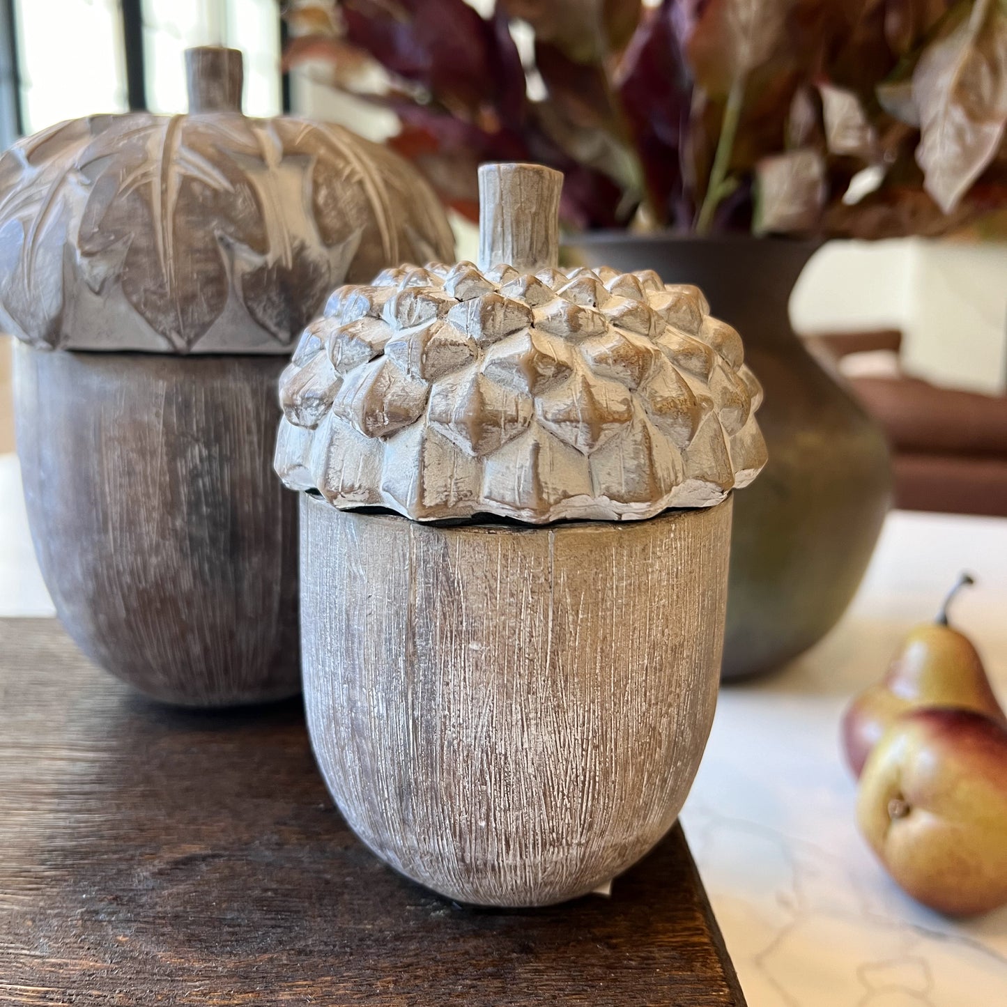 Whitewashed Acorn Container