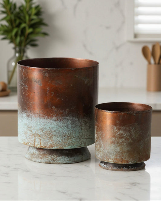 Copper Patina Planter Set