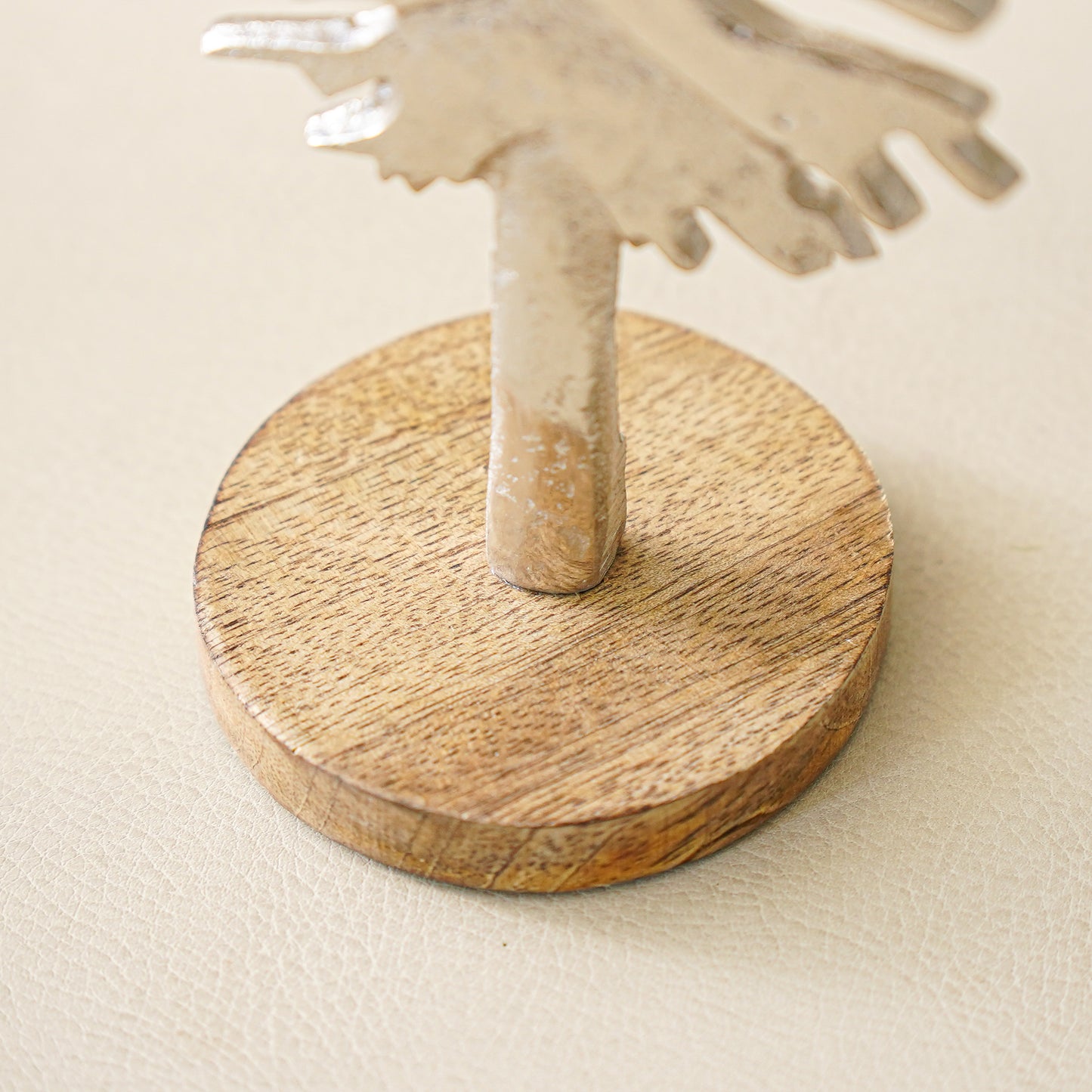 Tabletop Wooden Tree | Silver Metal on Wood Base