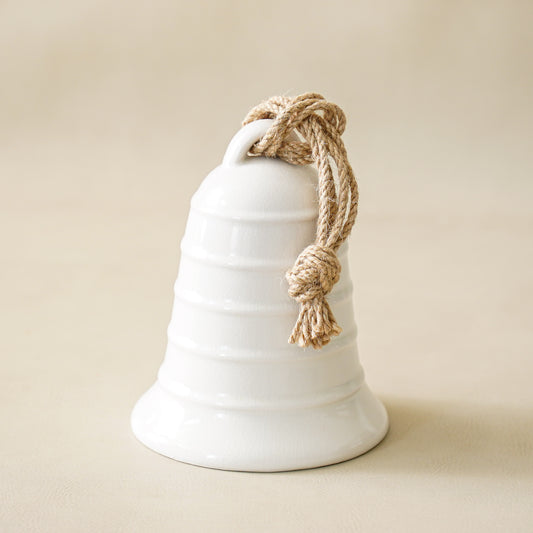 White Ceramic Bell with Jute Hanger