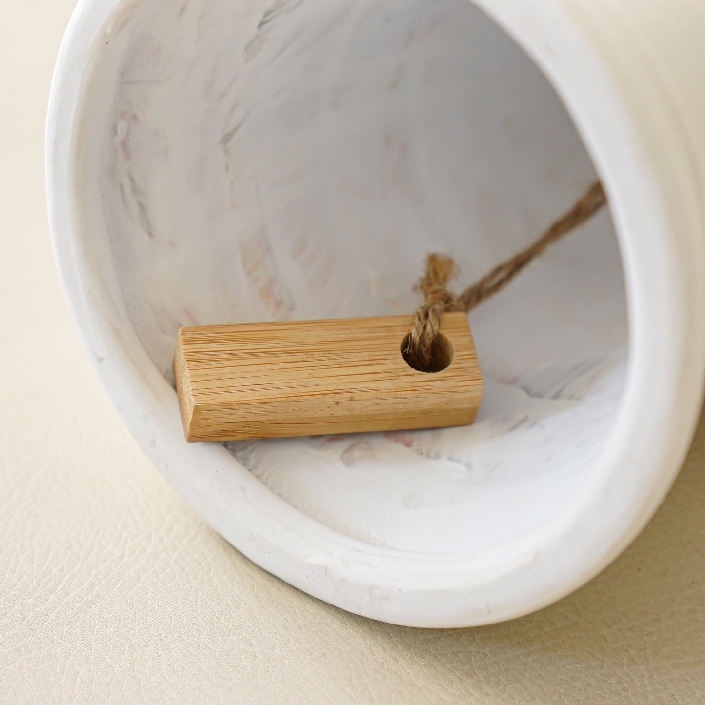 White Ceramic Bell with Jute Hanger