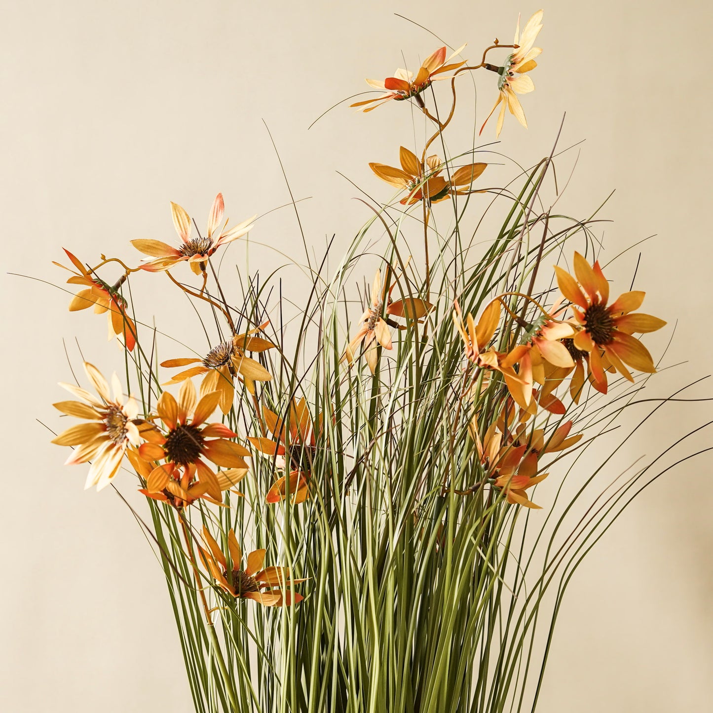 Tall Faux Potted Grass with Caraway Coneflowers