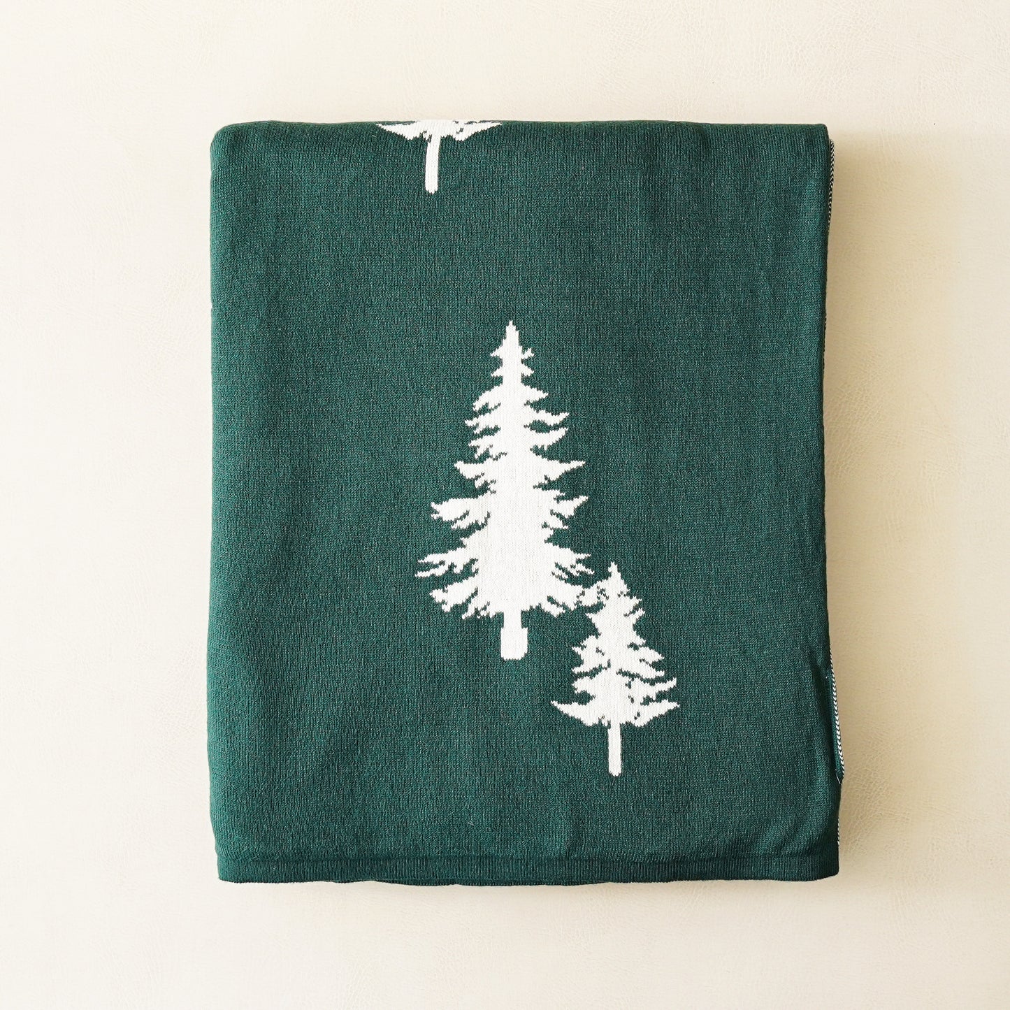 Evergreen Pine Tree Cotton Throw Blanket | Green & White