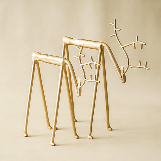 Gold Looking Down Deer Set | Sculptural Holiday Statues (Set of 2)