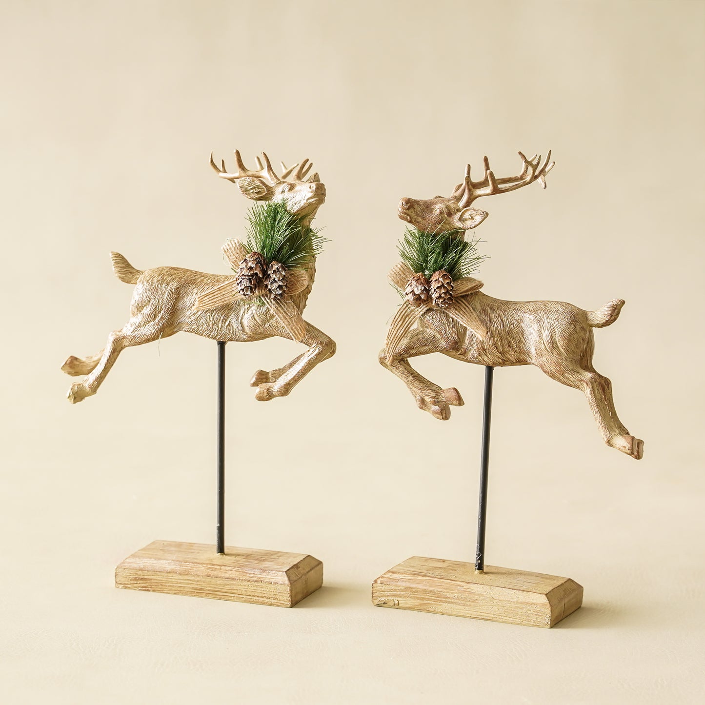 Resin Jumping Reindeer | Set of 2 Holiday Figures