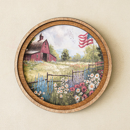 Red Barn Round Framed Wall Decor | Made in USA
