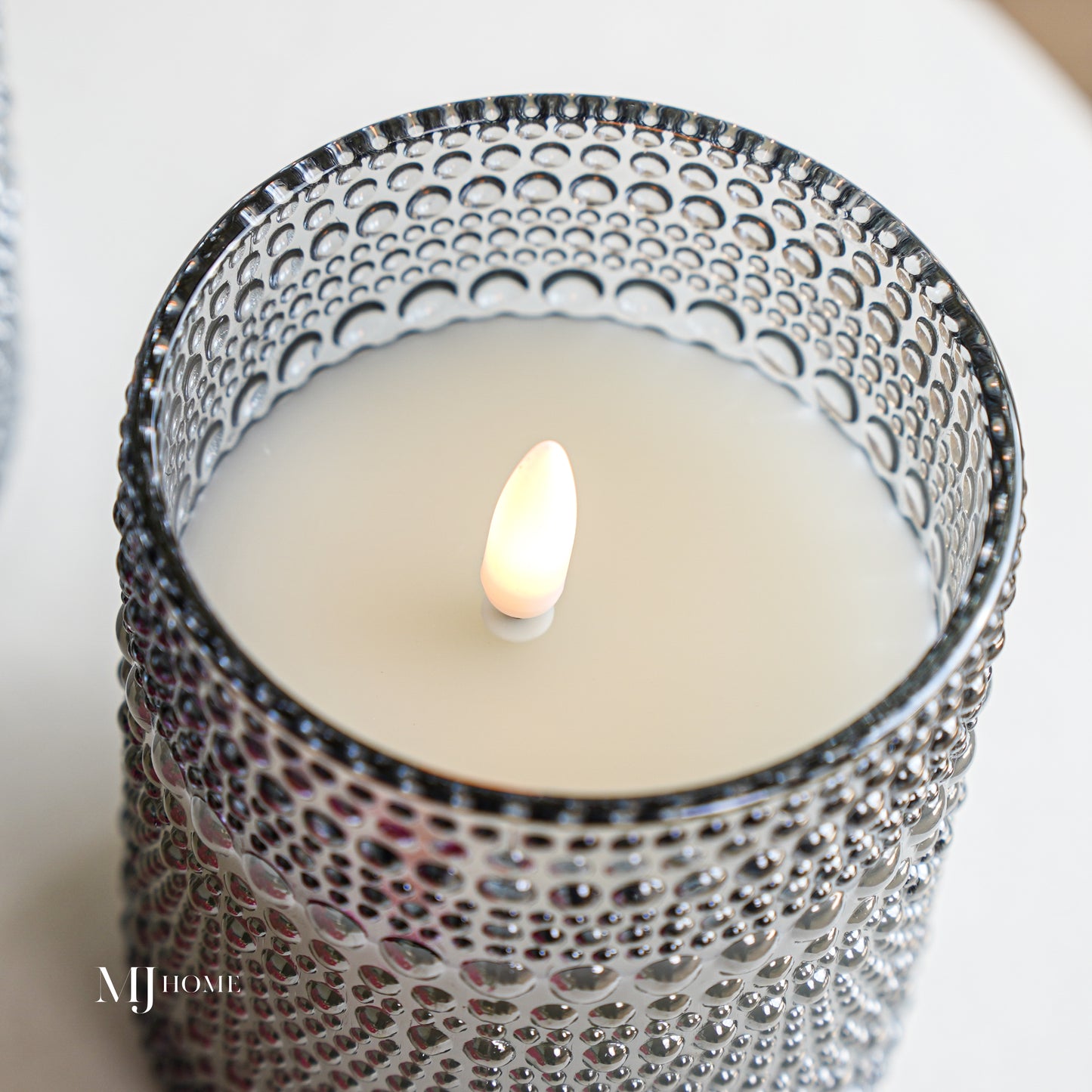 Grey Detailed Glass Flameless Candle
