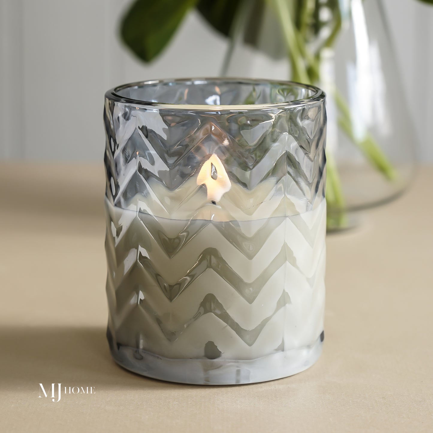 Grey Chevron Glass Flameless Candle
