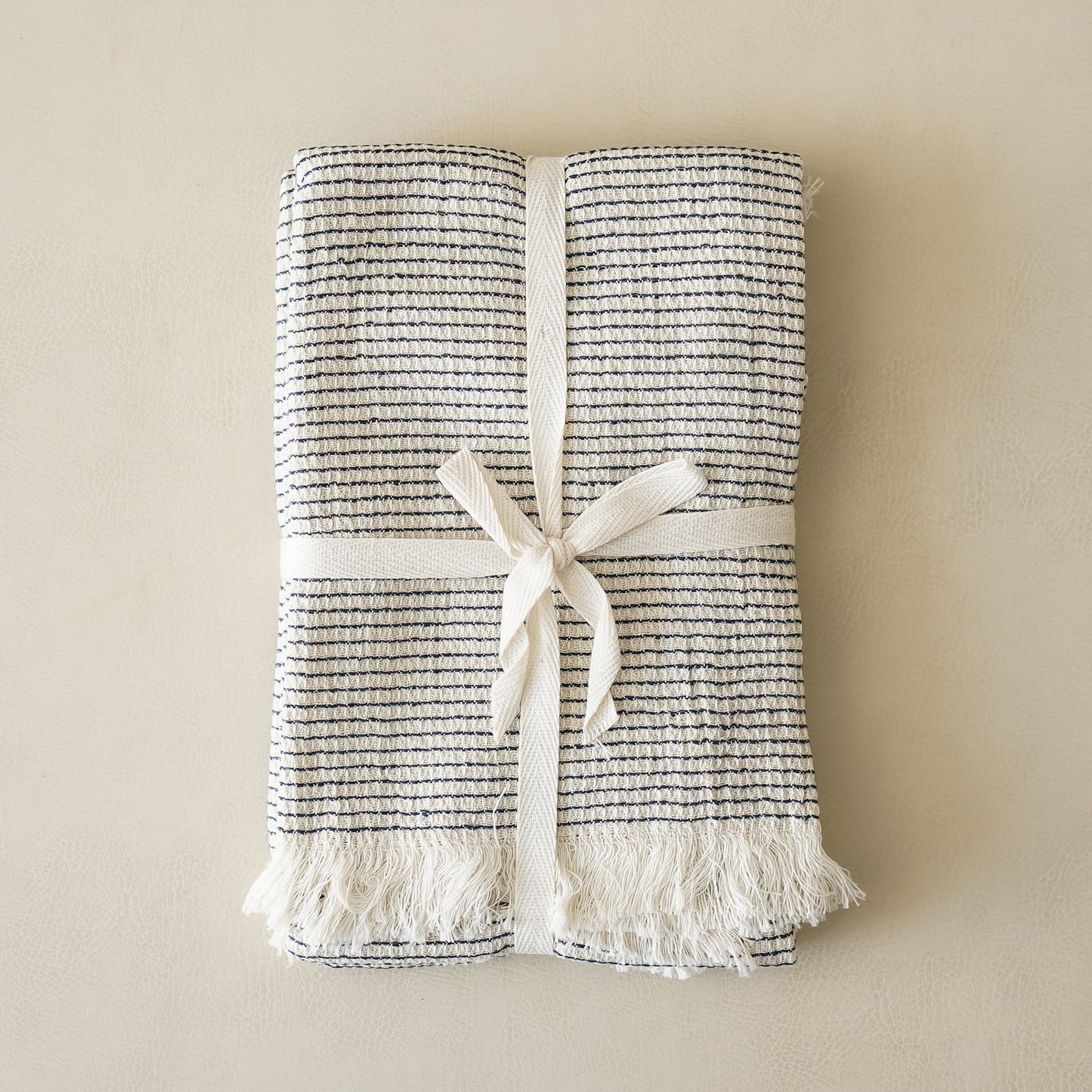 Navy Cotton Stripe Towel Set