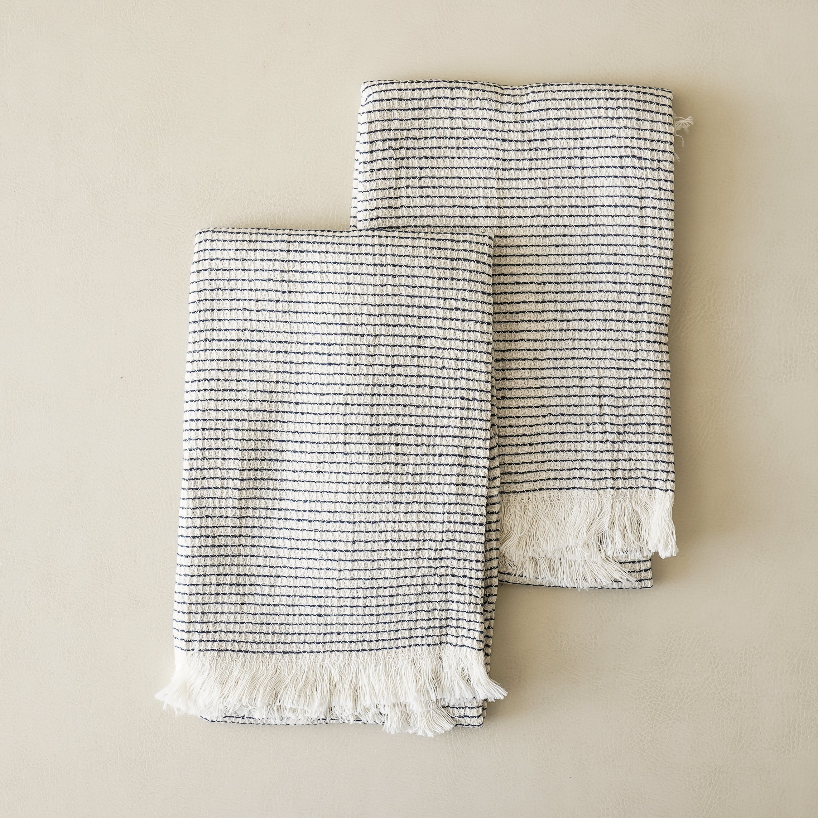 Navy Cotton Stripe Towel Set