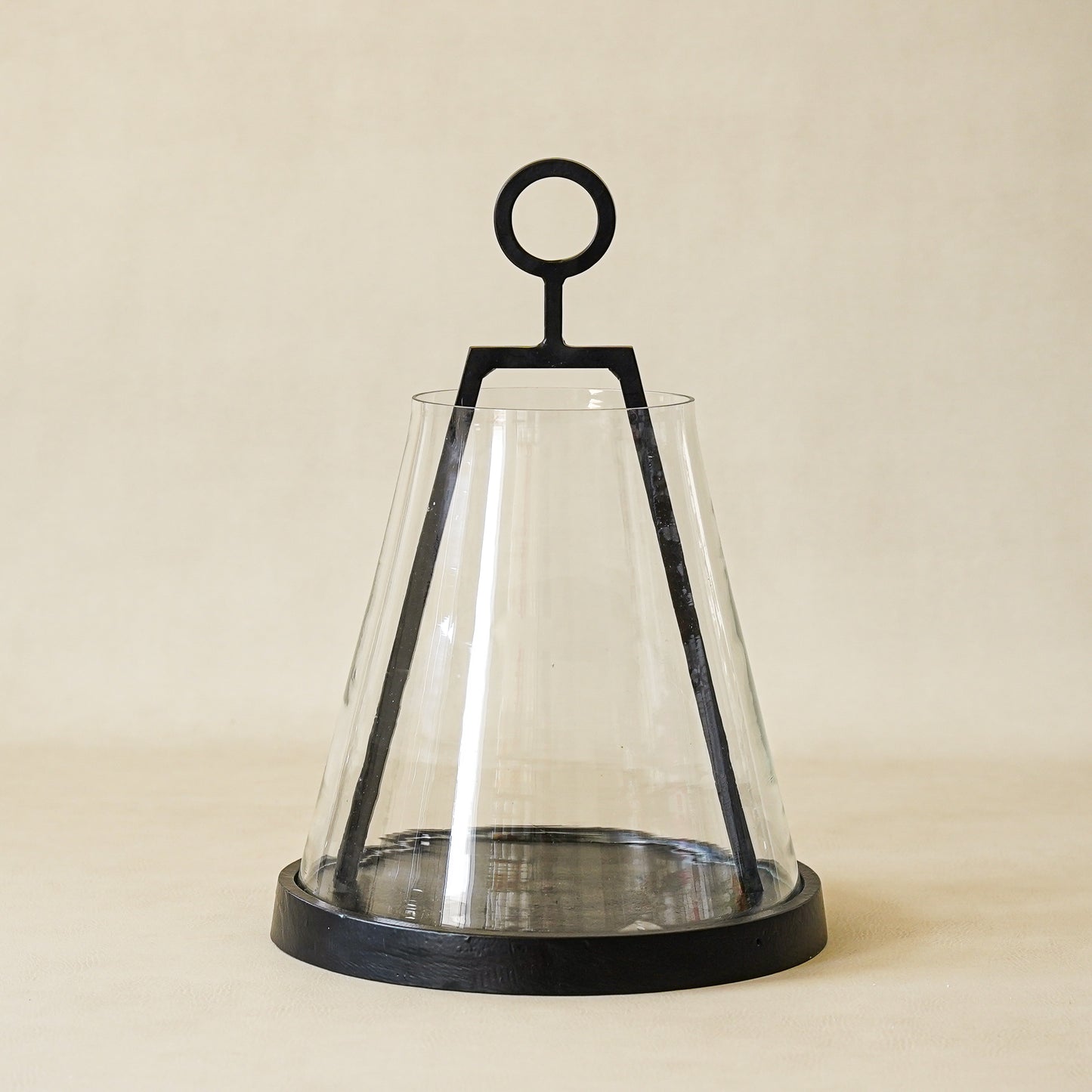 Glass and Iron Hurricane Lantern | Large Candle Holder