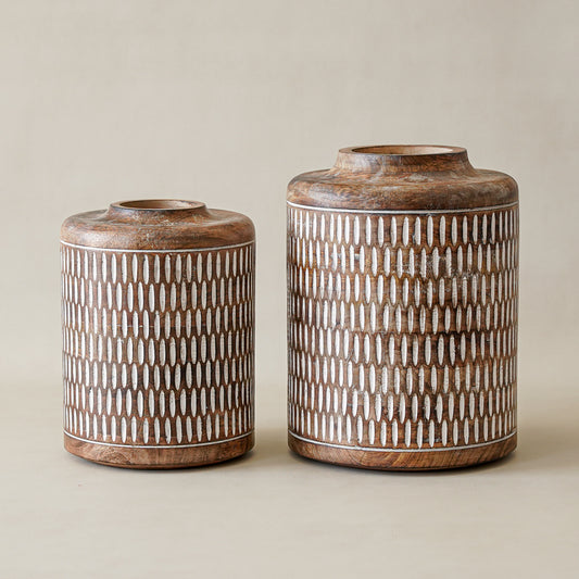 Hand Made Carved Wood Vase