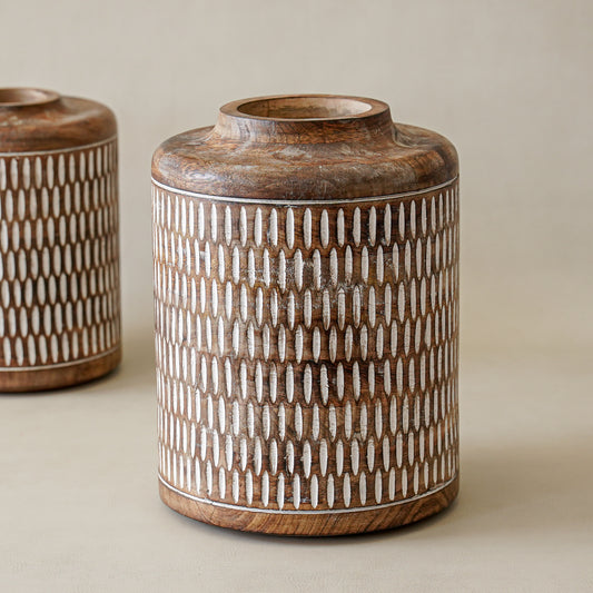 Hand Made Carved Wood Vase