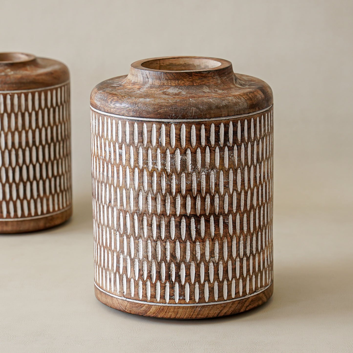 Hand Made Carved Wood Vase