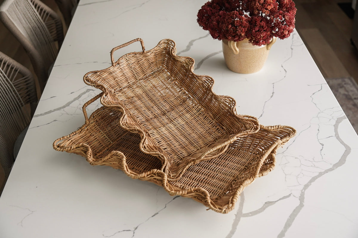 Scalloped Rattan Nesting Trays