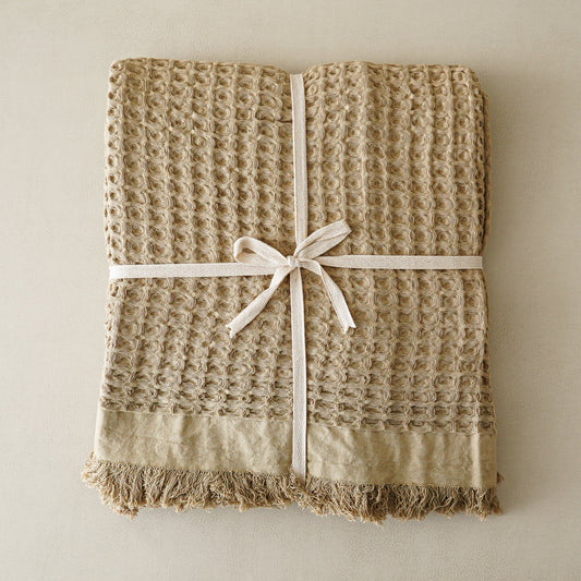 Cotton Waffle Weave Throw Blanket | Khaki