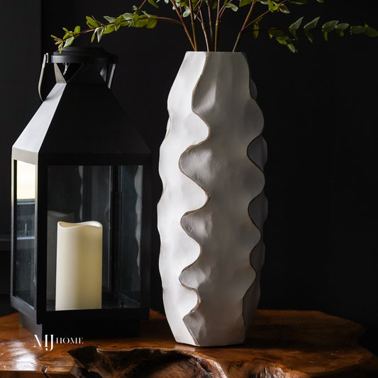 Vercelli Wood Carved White Vase