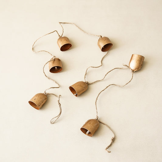 Antique Brass Bell Garland with Jute Rope